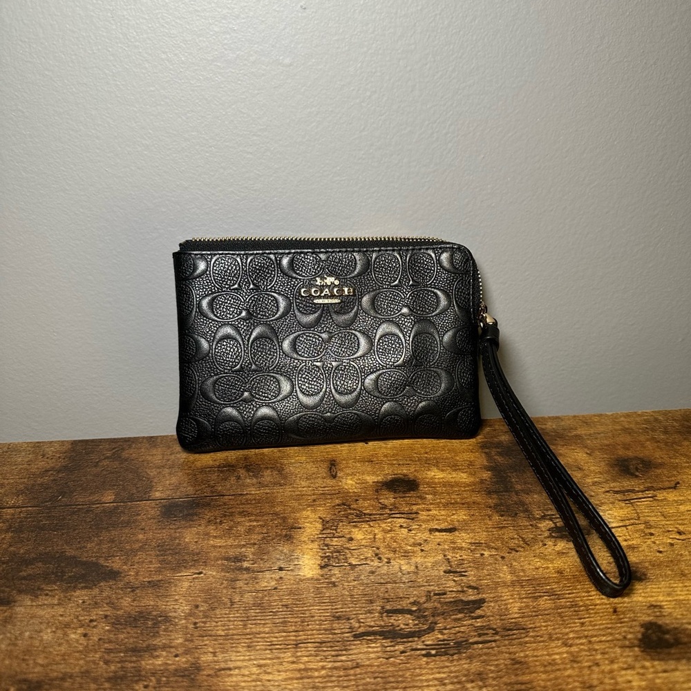 Coach Embossed Black Wristlet